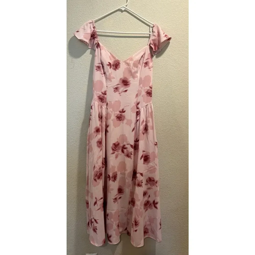 Abercrombie & Fitch Pink Floral Flutter Sleeve Dipped Waist Maxi Dress Size MP
